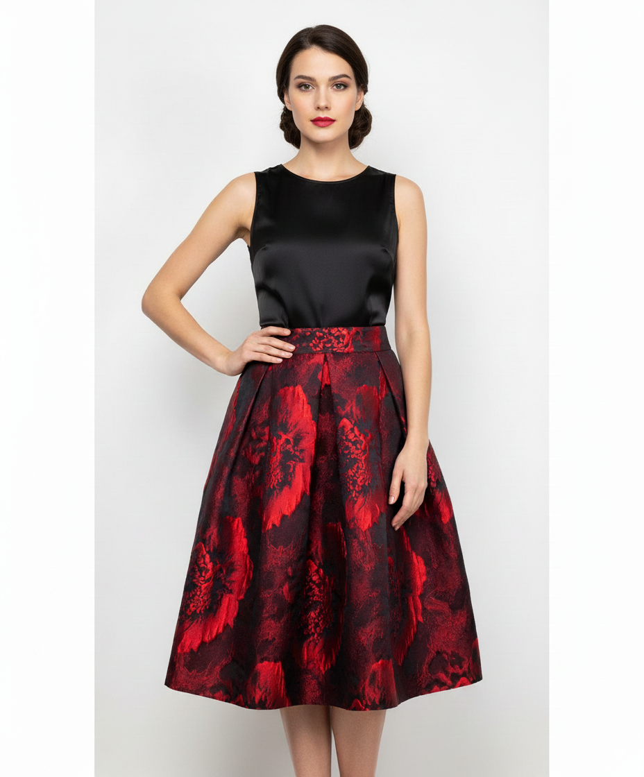 Anna Rachele Red Brocade Skirt – Luxurious and Elegant