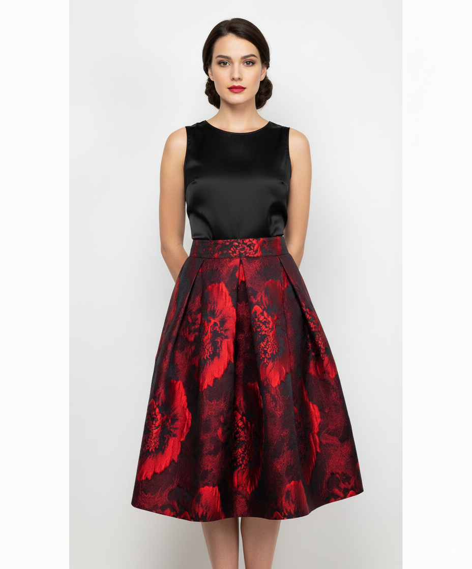 Anna Rachele Red Brocade Skirt – Luxurious and Elegant
