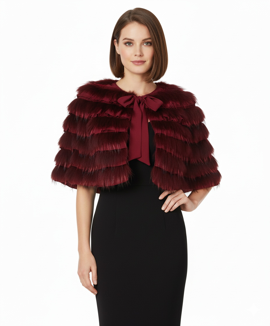 Carlo Pignatelli Bordeaux Fur Bolero – Luxurious Evening Look