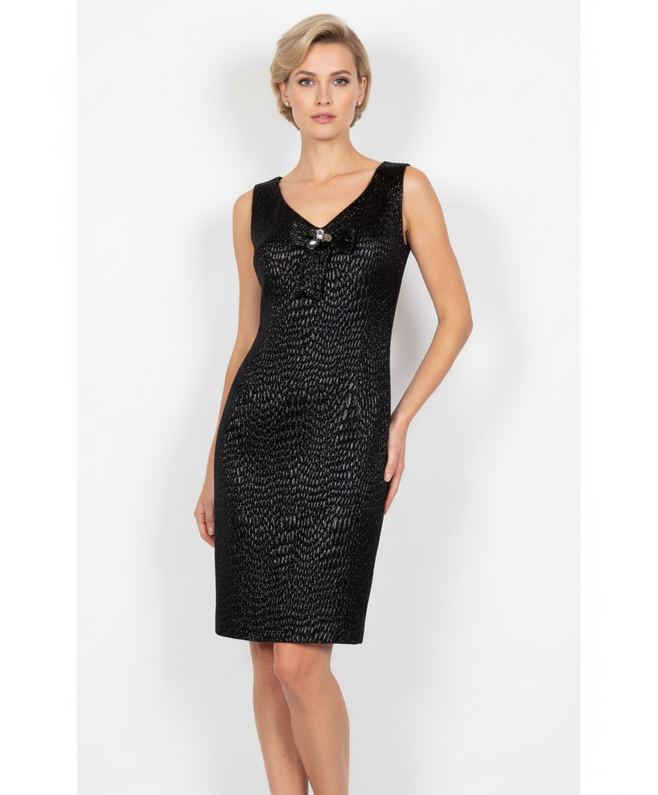 Anna Rachele Black Label Black Brocade Dress with Silver Designs – Luxurious Evening Look