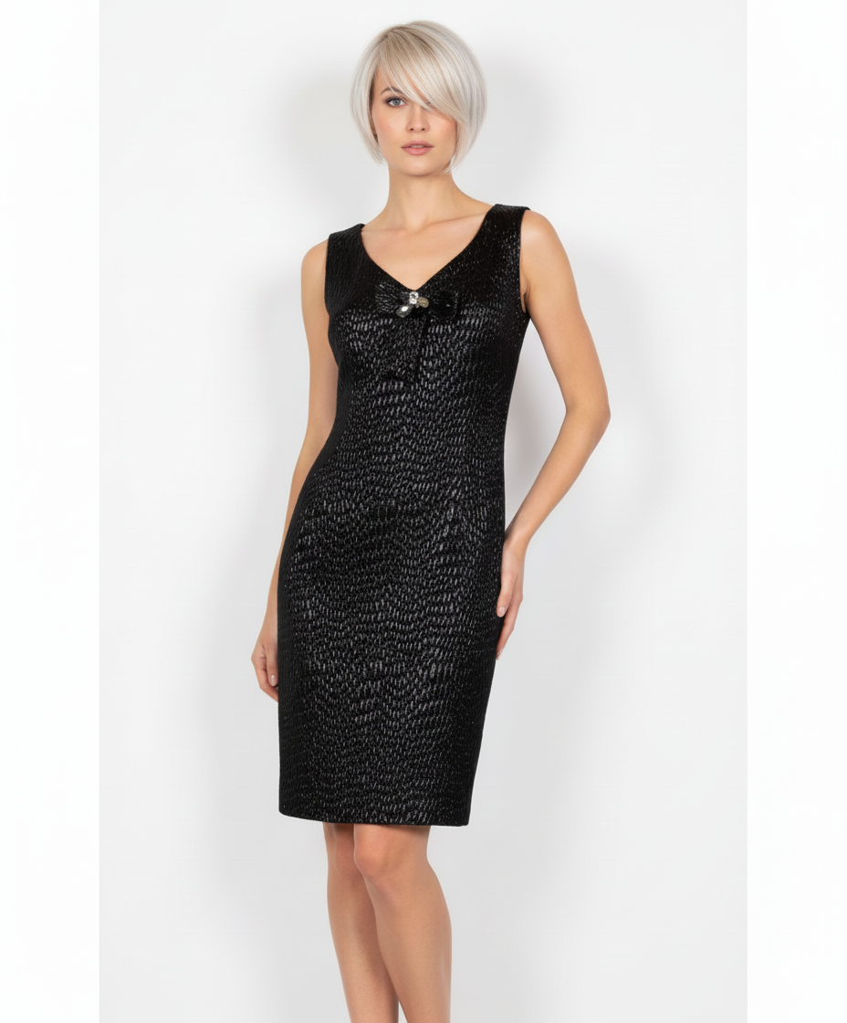 Anna Rachele Black Label Black Brocade Dress with Silver Designs – Luxurious Evening Look