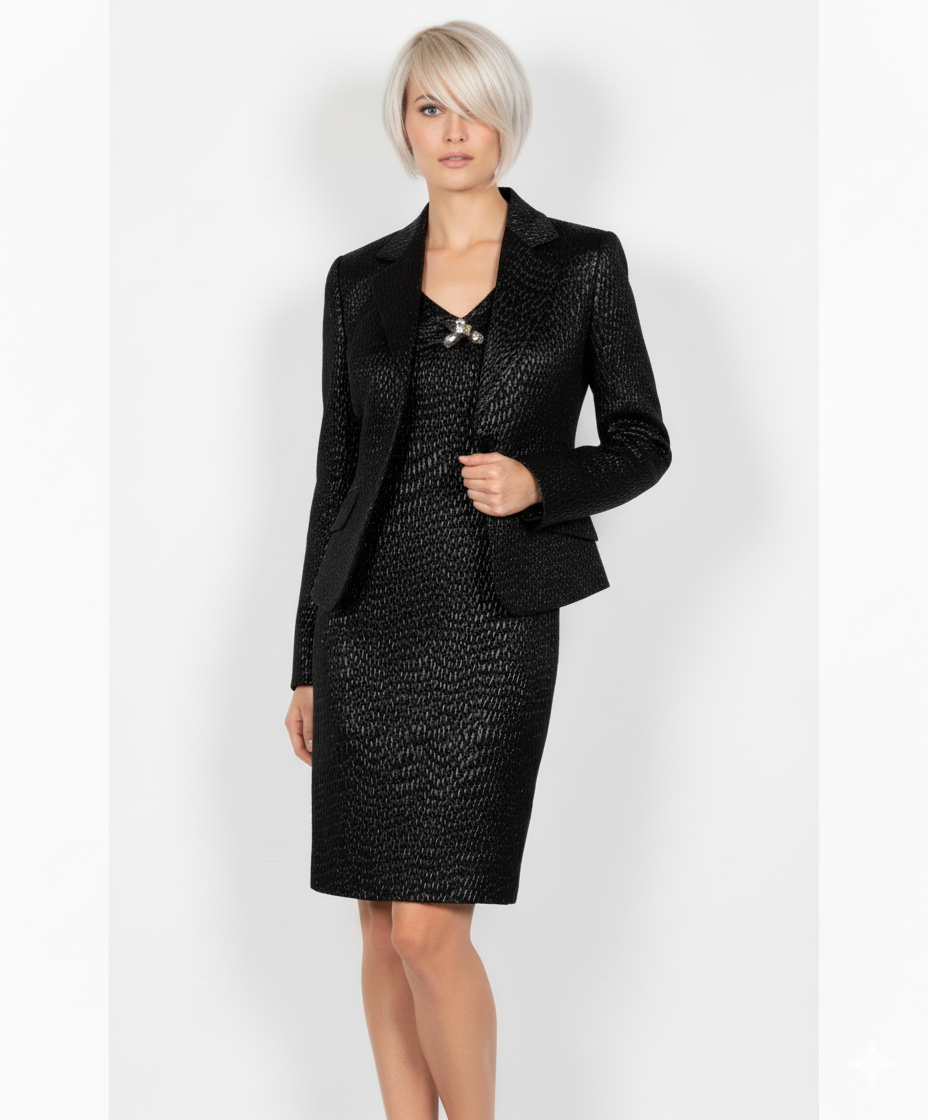 Anna Rachele Black Brocade Jacket with Silver Designs – Elegance and Luxury