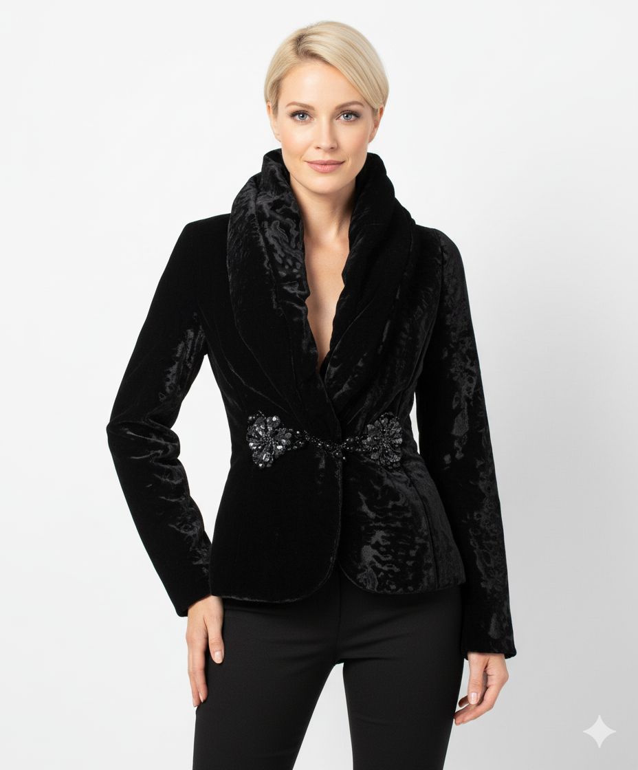 Marlys Black Evening Blazer Animal Print – Elegance and Unique Style