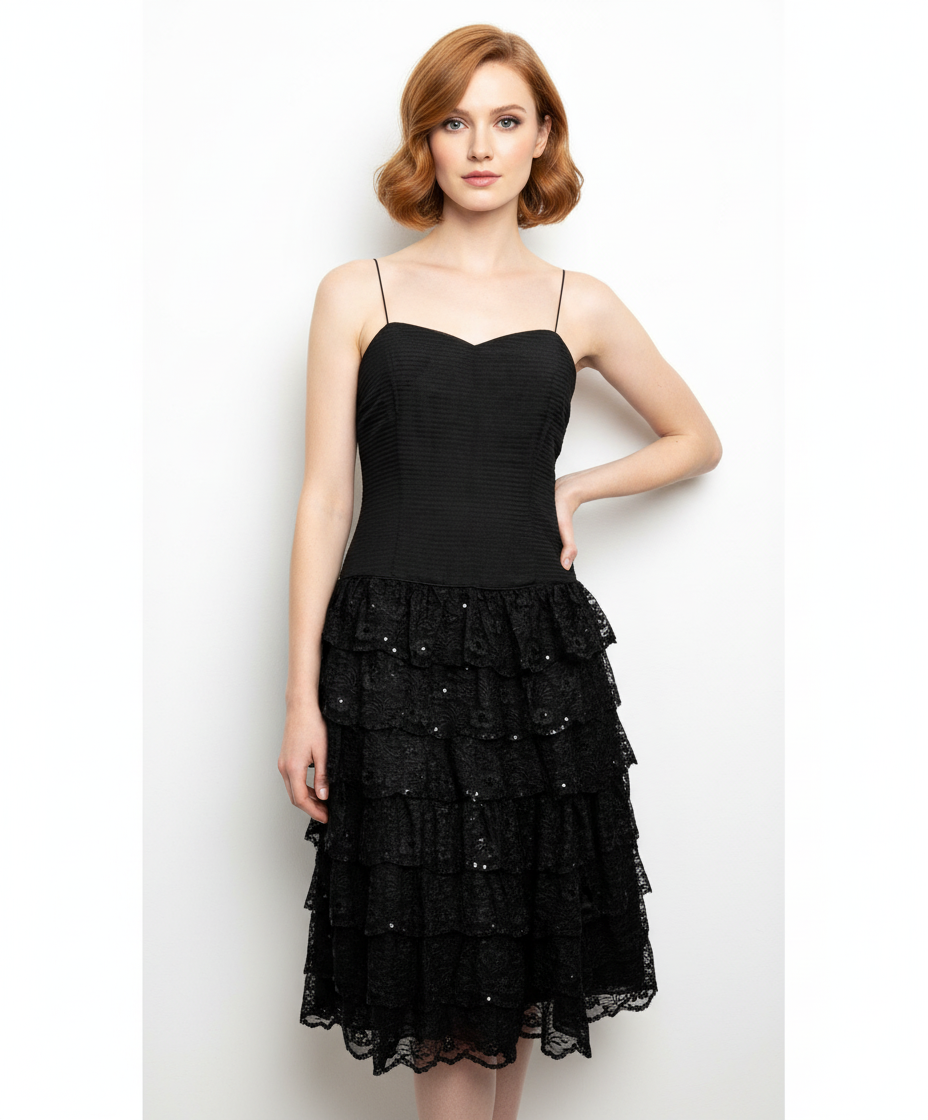 Marlys Strapless Dress with Drape and Embroidered Lace Ruffles - Sophisticated Style