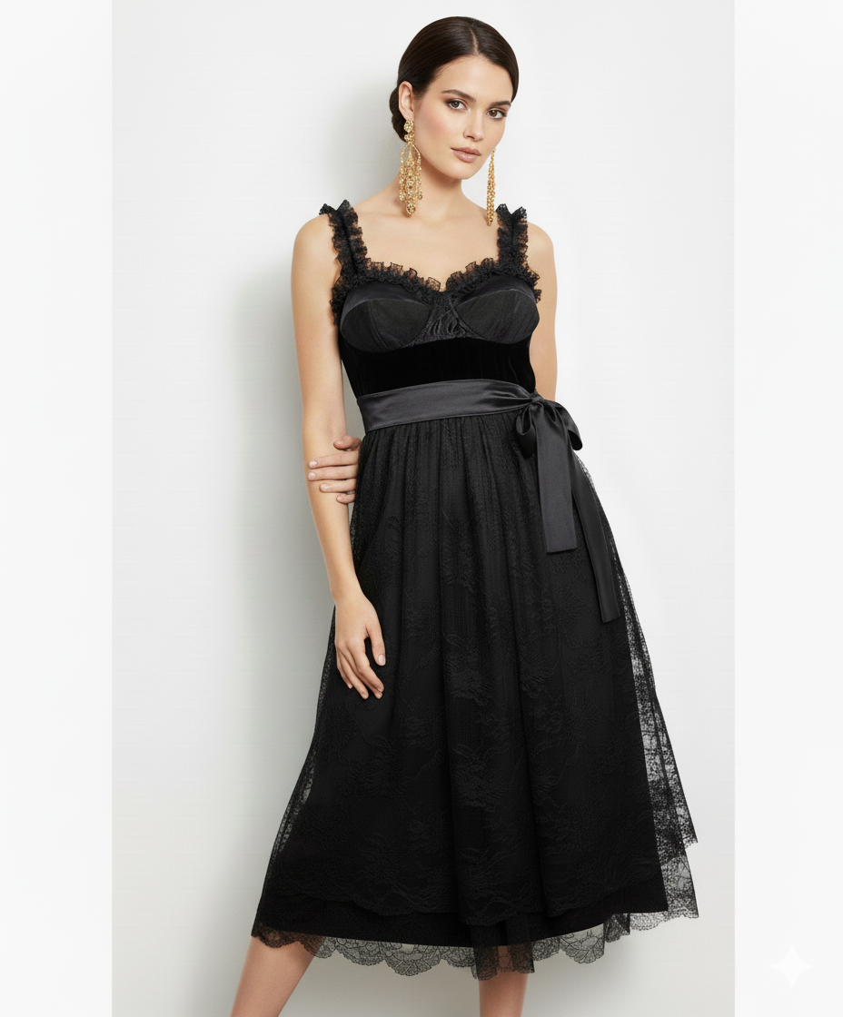 Anna Rachele Black Dress with Flannel and Satin Bow