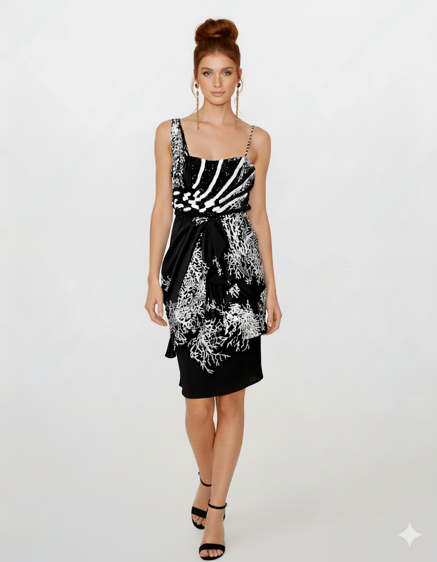 Carlo Pignatelli Evening Midi Dress Black and White Silk