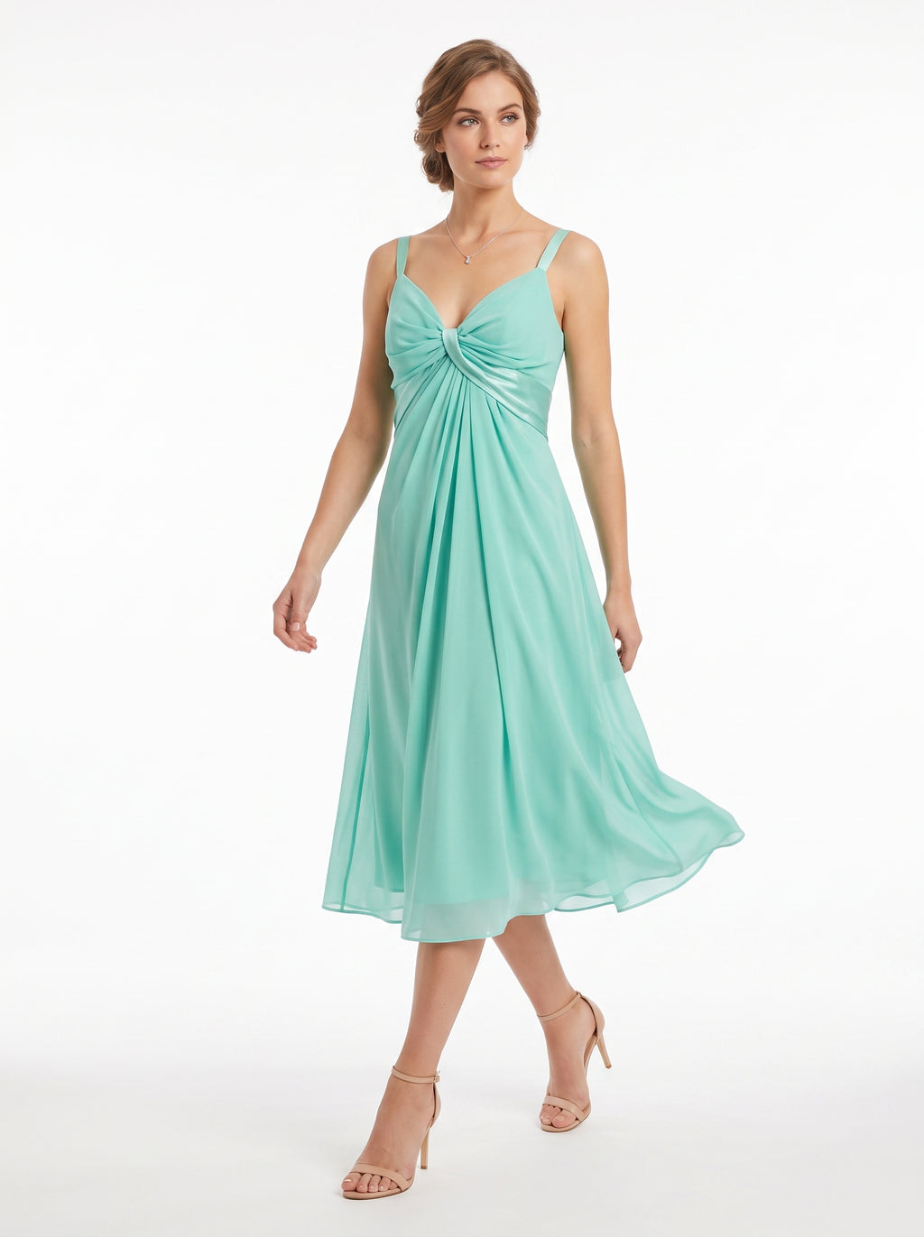 Carlo Pignatelli Midi Φόρεμα Chiffon Twisted Μπούστο με Bolero – Τσαγαλί | Made in Italy