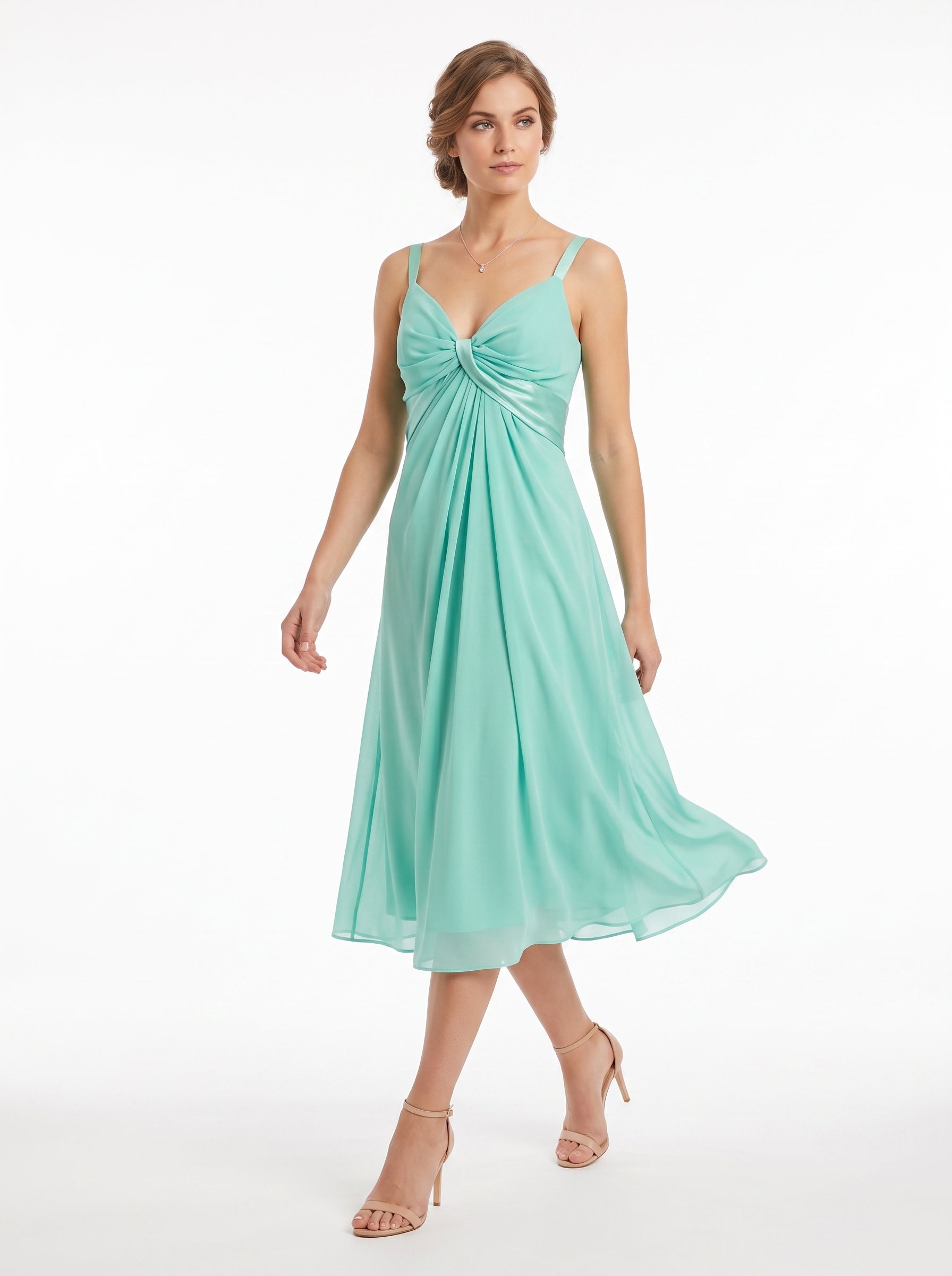 Carlo Pignatelli Midi Φόρεμα Chiffon Twisted Μπούστο με Bolero – Τσαγαλί | Made in Italy