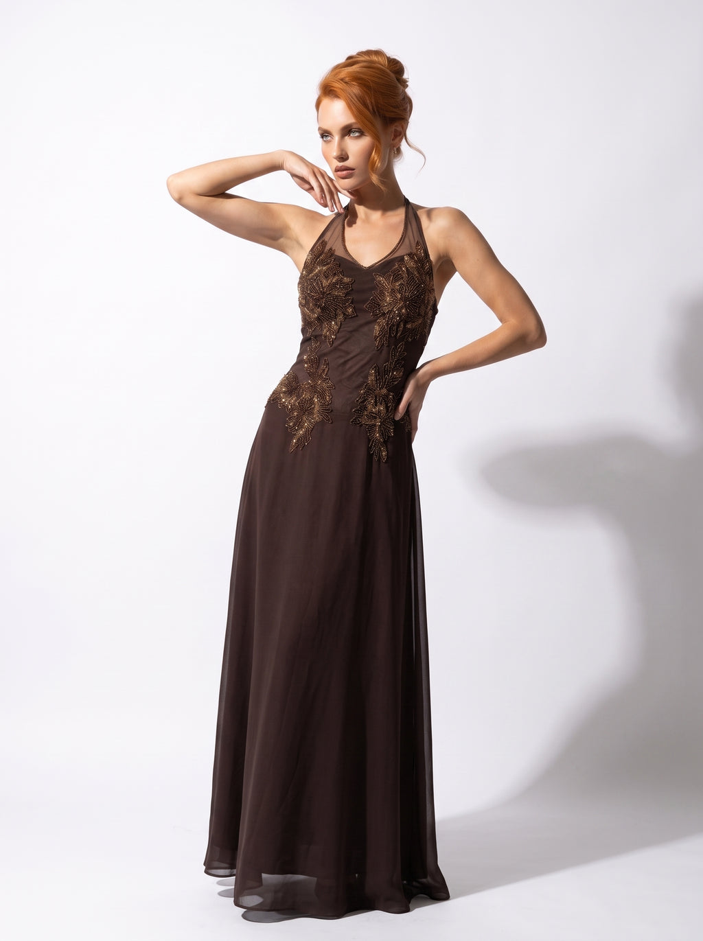 Carlo Pignatelli Maxi Βραδινό Φόρεμα Chiffon Backless με Παστμίνα