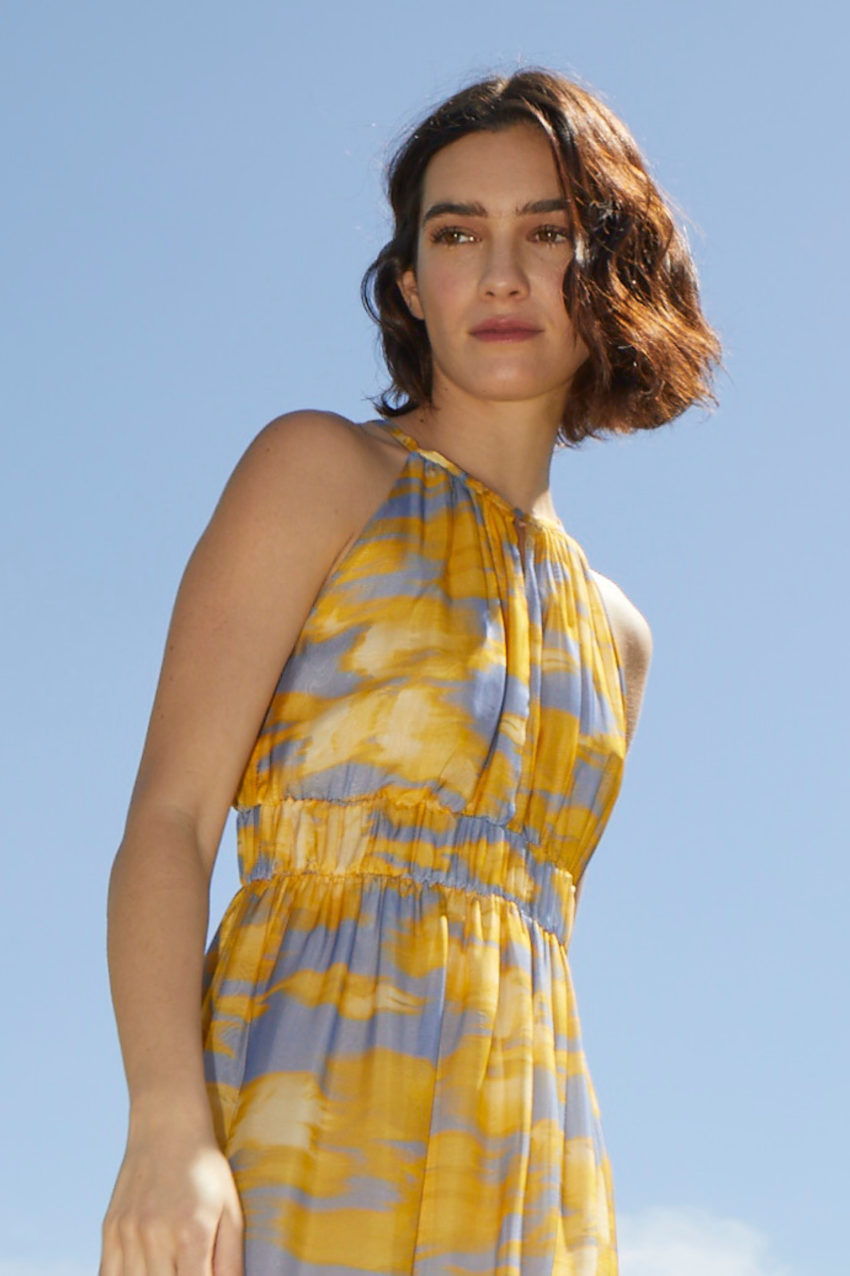 ETICI Φόρεμα Μακρύ Αμάνικο Κίτρινο Εμπριμέ image 1