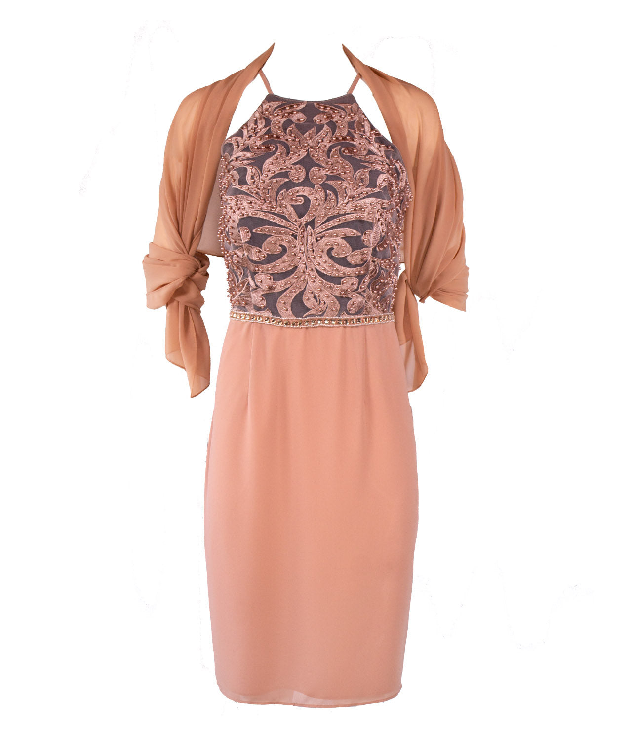 SOLOGIOIE Ροζ Σομόν Βραδινό Φόρεμα με Κεντητό Μπούστο image 2