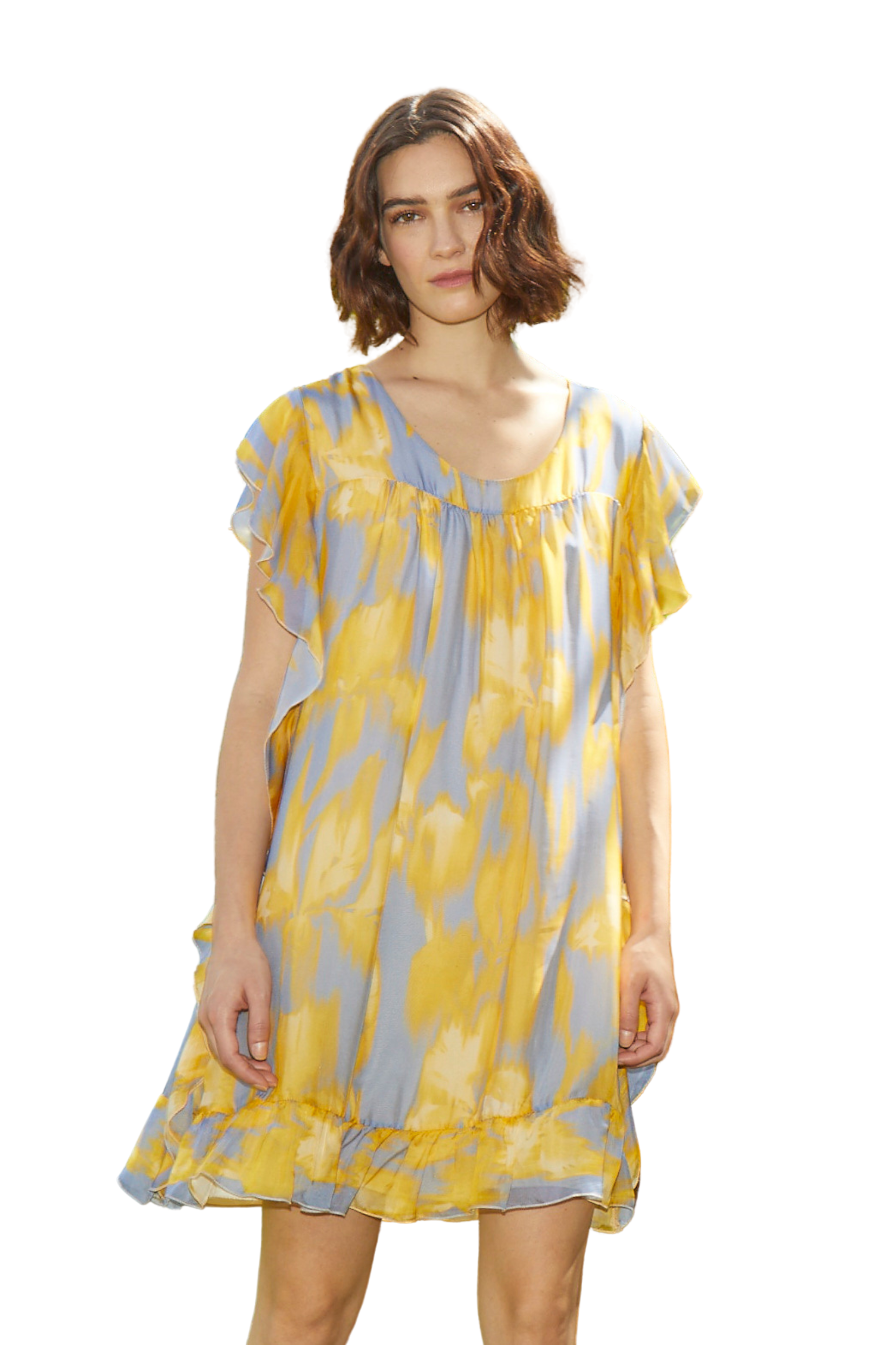 ETICI Φόρεμα Γυναικείο Κοντό Κίτρινο με Βολάν image 0