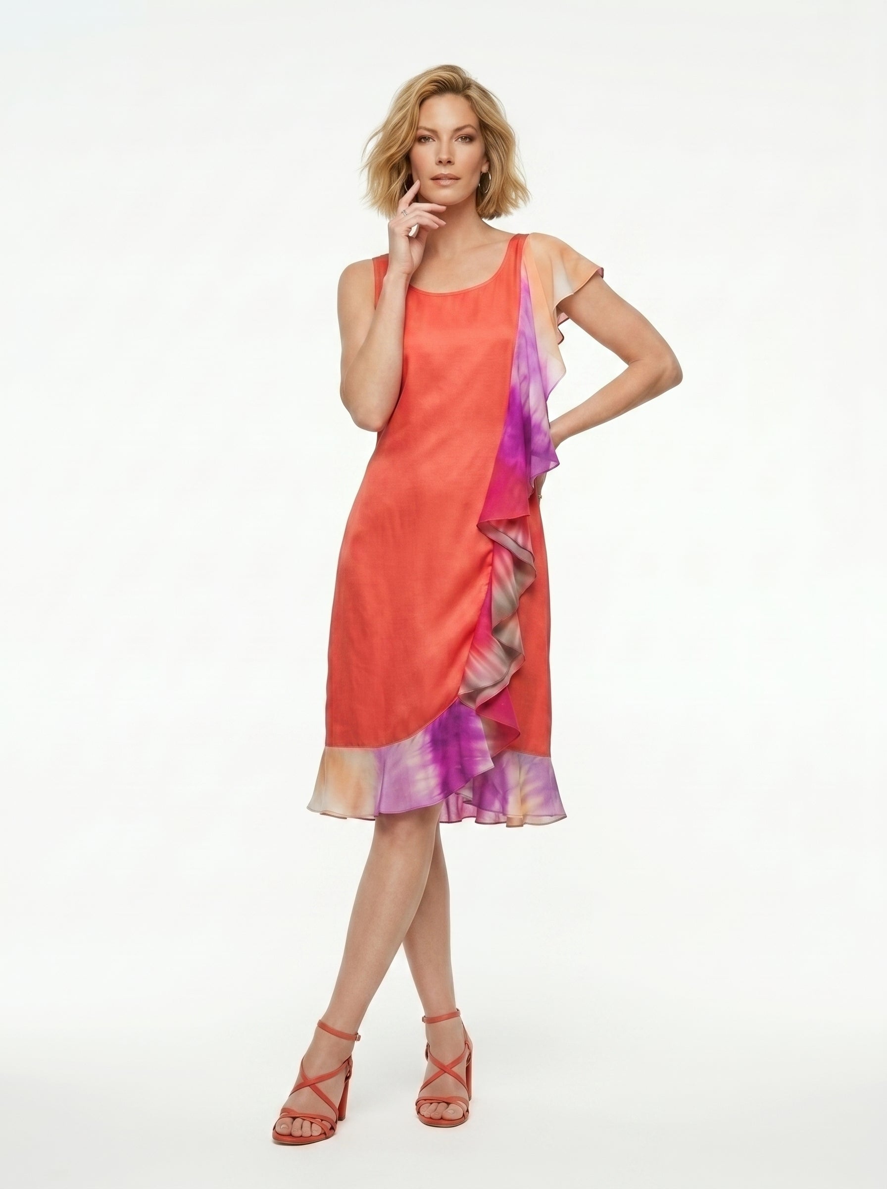 Tasca Εμπριμέ Φόρεμα με Multicolor Ruffle – Κόκκινο | Made in Italy
