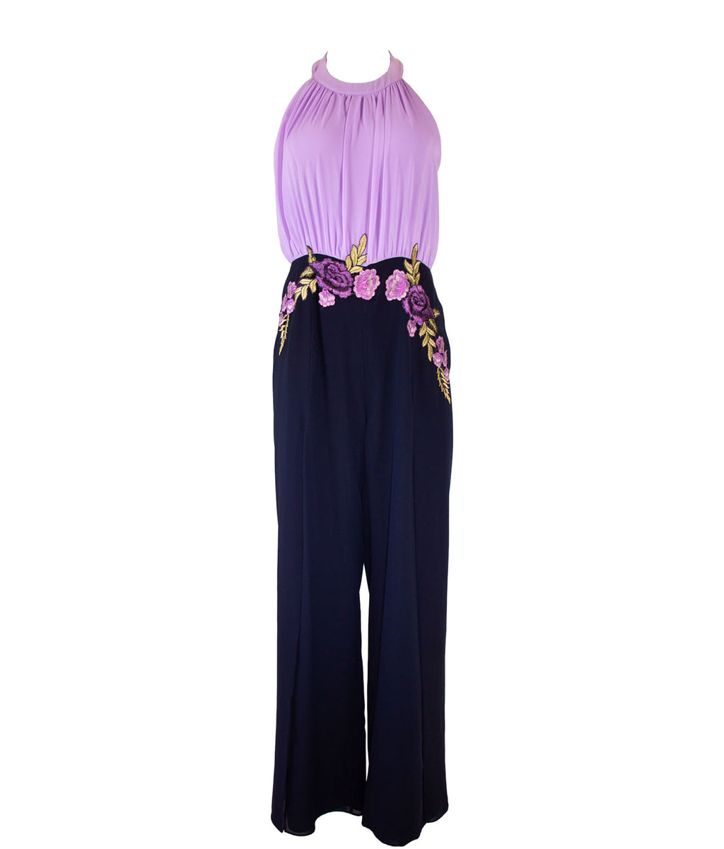 Sologioie Βραδινή Φόρμα Μωβ-Μαύρη με Floral Λεπτομέρεια image 1