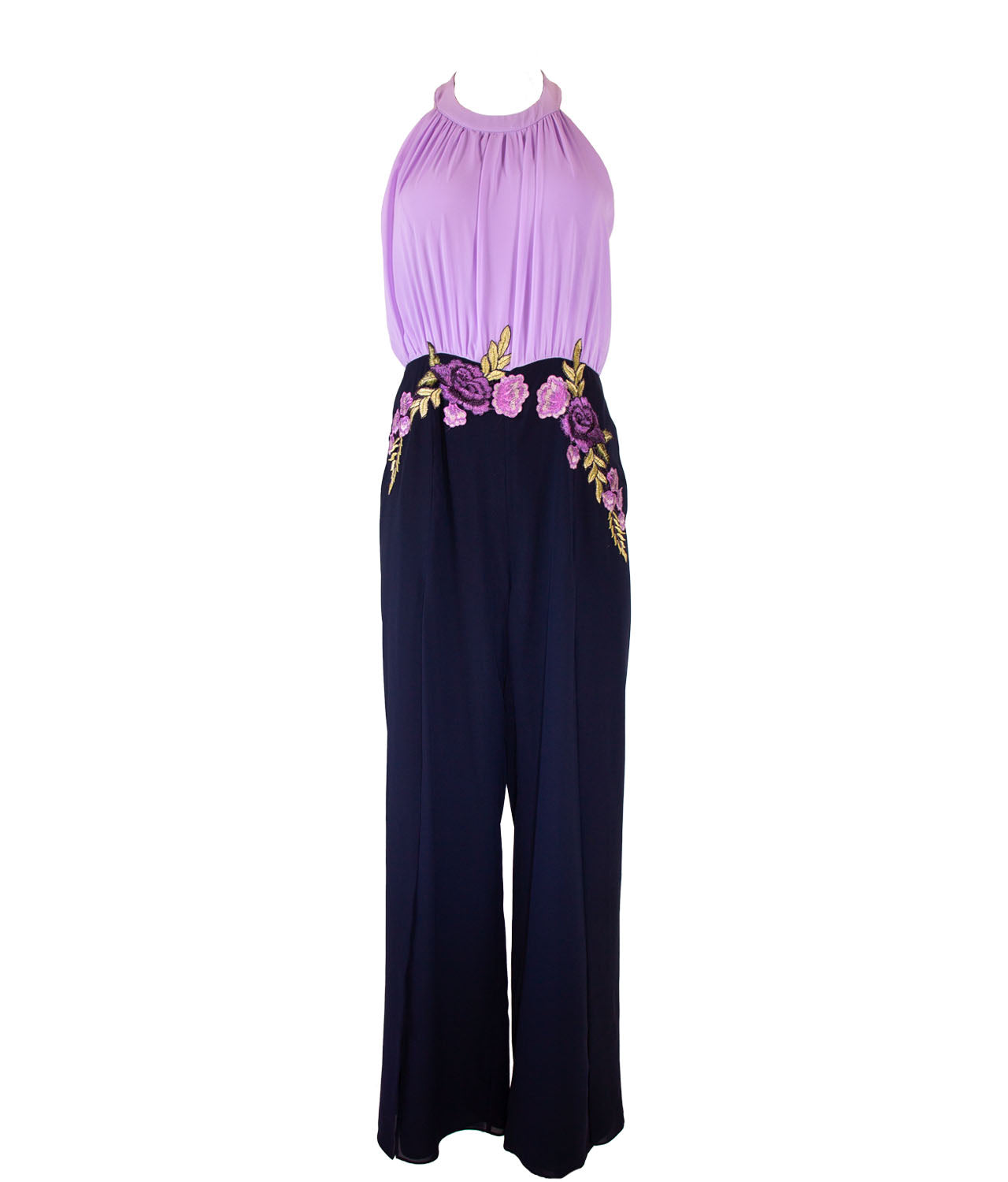Sologioie Βραδινή Φόρμα Μωβ-Μαύρη με Floral Λεπτομέρεια image 1