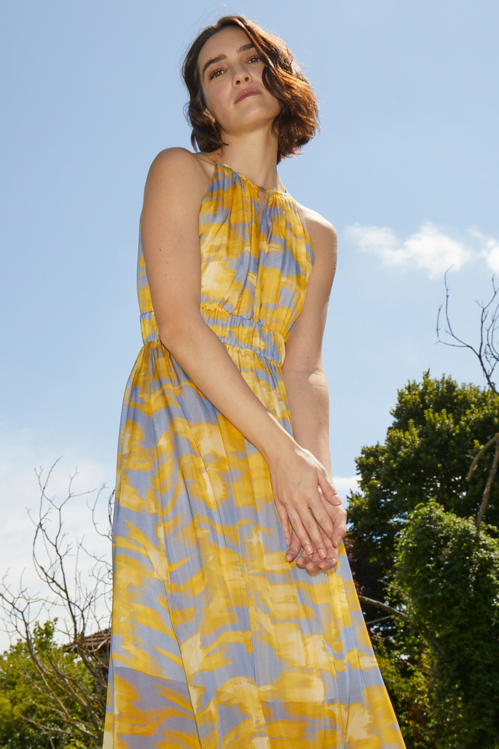 ETICI Φόρεμα Μακρύ Αμάνικο Κίτρινο Εμπριμέ image 3