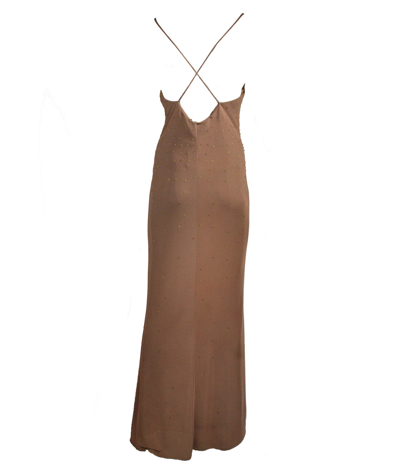 Marlys Φόρεμα Μακρύ Καφέ Κεντημένο με Πέτρες image 2