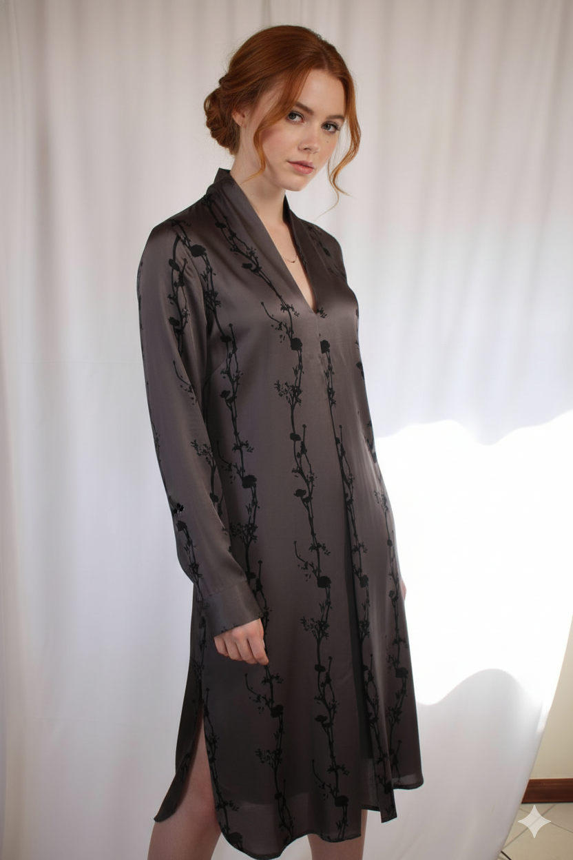 FUSIONI Γυναικείο Γκρι Σατέν Φόρεμα