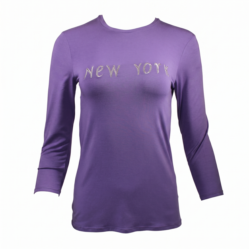 Intrecci Asolani Μπλούζα "New York" | 100% Βαμβάκι Κίτρινο & Μωβ Glitter Print
