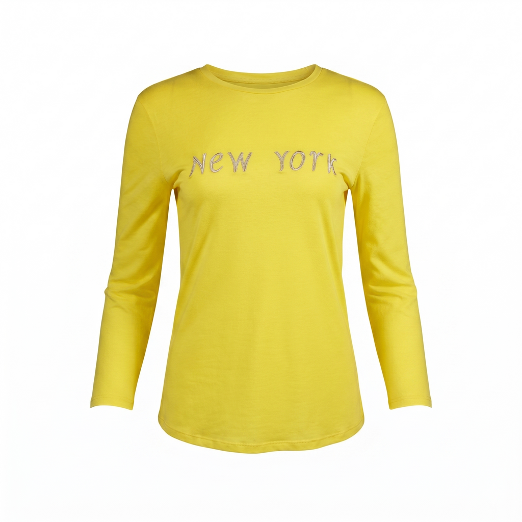 Intrecci Asolani Μπλούζα "New York" | 100% Βαμβάκι Κίτρινο & Μωβ Glitter Print