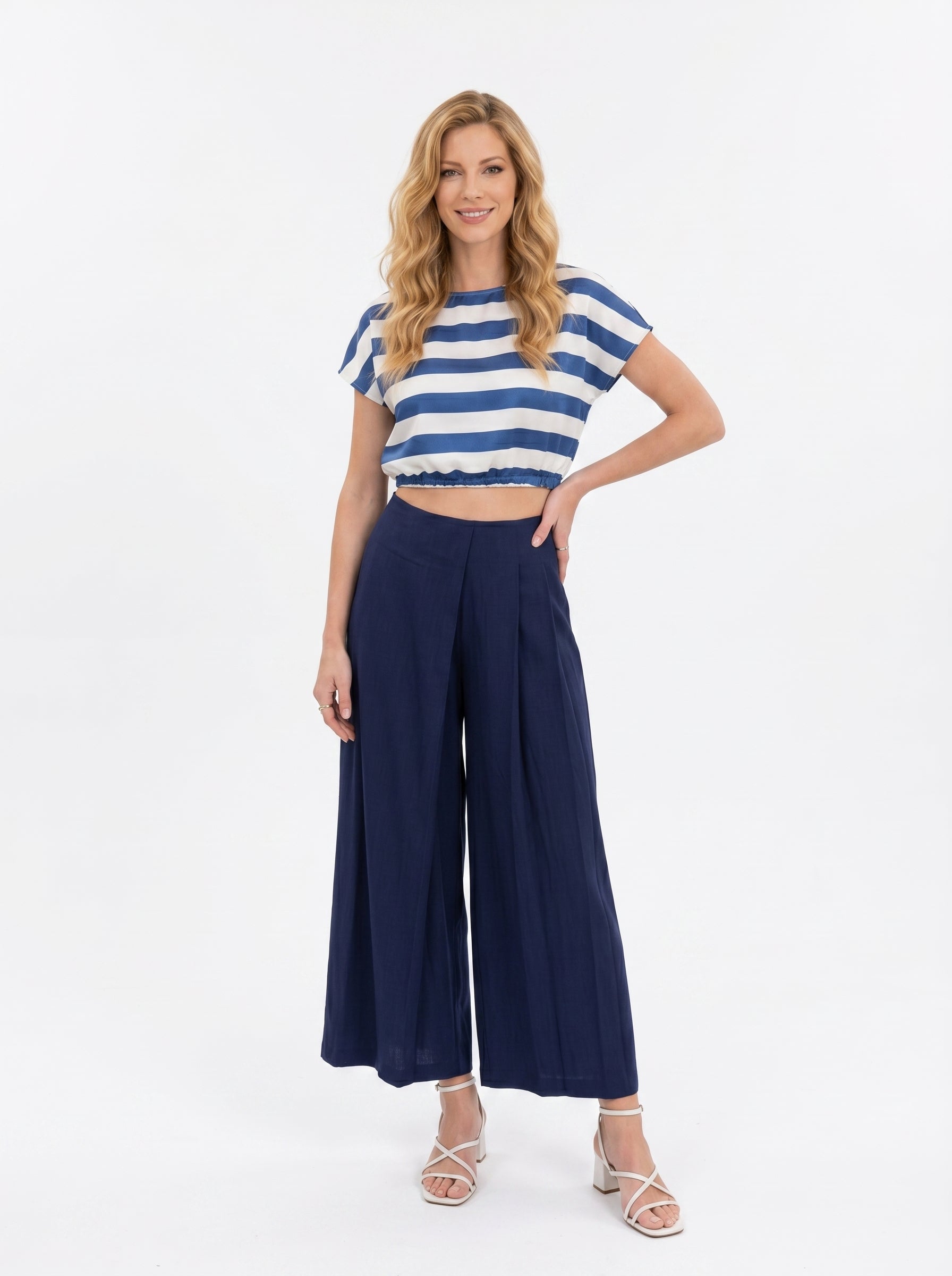 Simona Vignoli Παντελόνι Navy Blue | Wide Leg Palazzo Ψηλόμεσο Γυναικείο Trousers