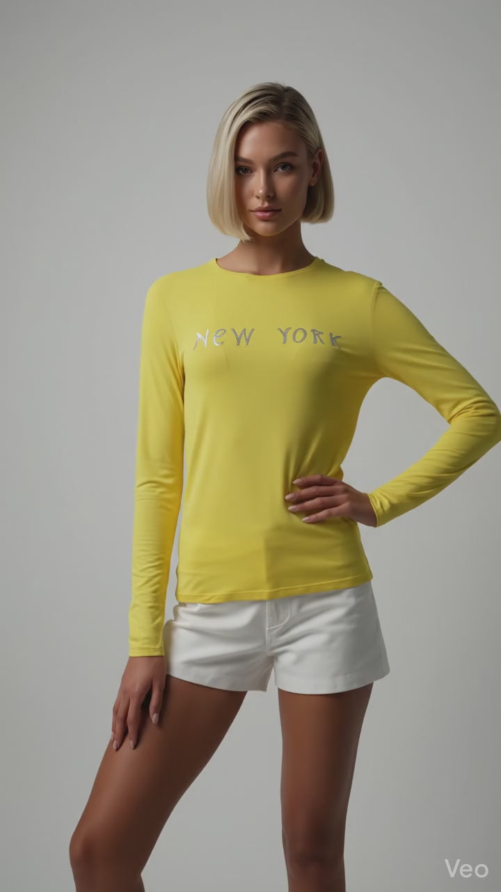 Intrecci Asolani Μπλούζα "New York" | 100% Βαμβάκι Κίτρινο & Μωβ Glitter Print