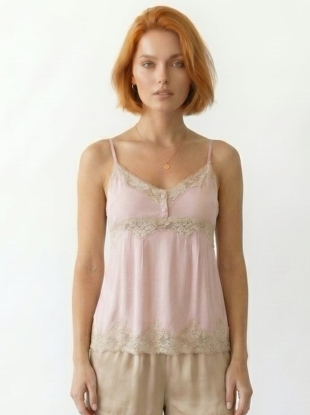 Anna Rachele Top με Δαντέλα και Τιράντες – Powder Pink | Made in Italy
