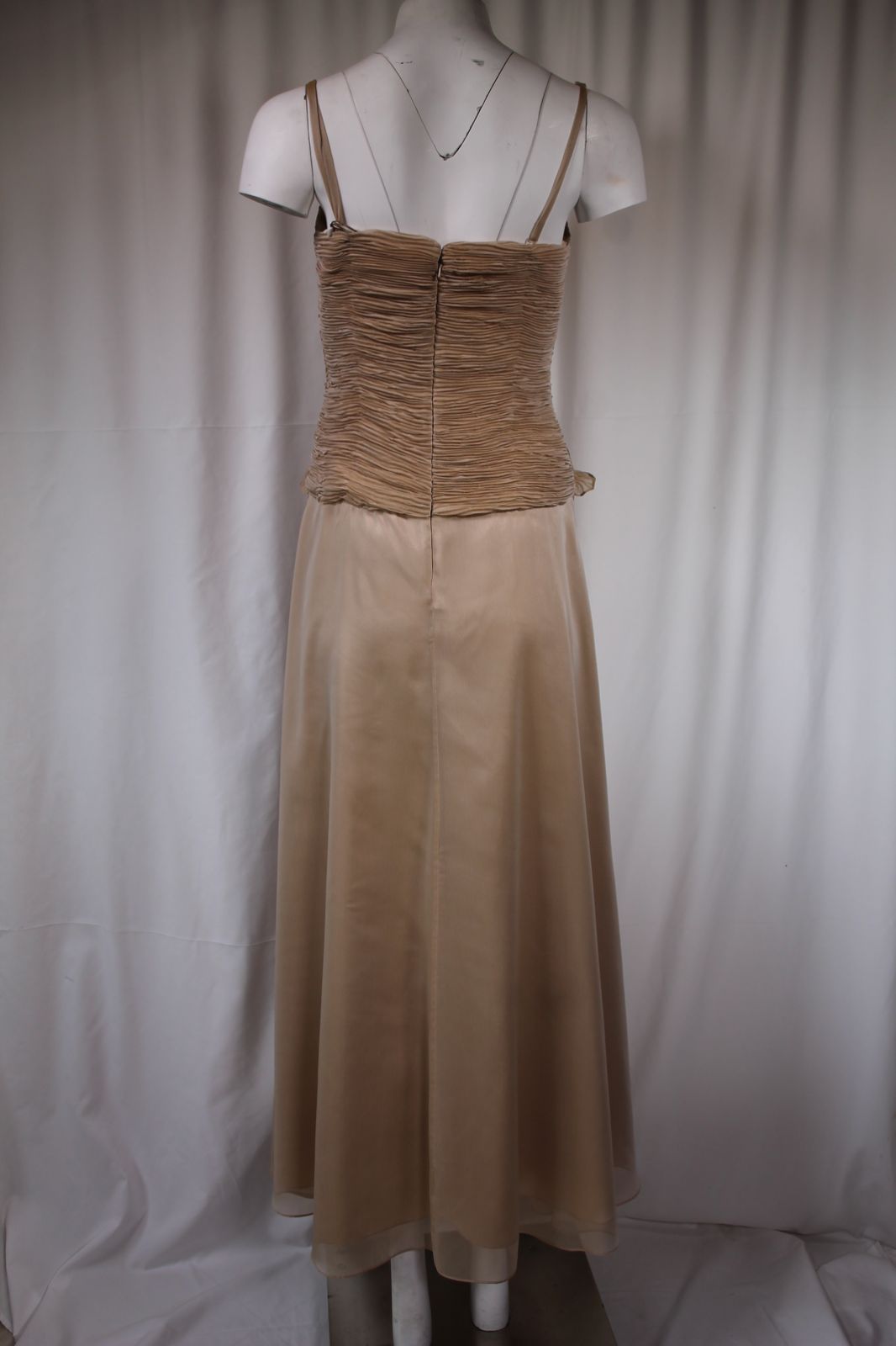 Carlo Pignatelli Μακρύ Βραδινό Φόρεμα Μπεζ με Σούρες & Τιράντες