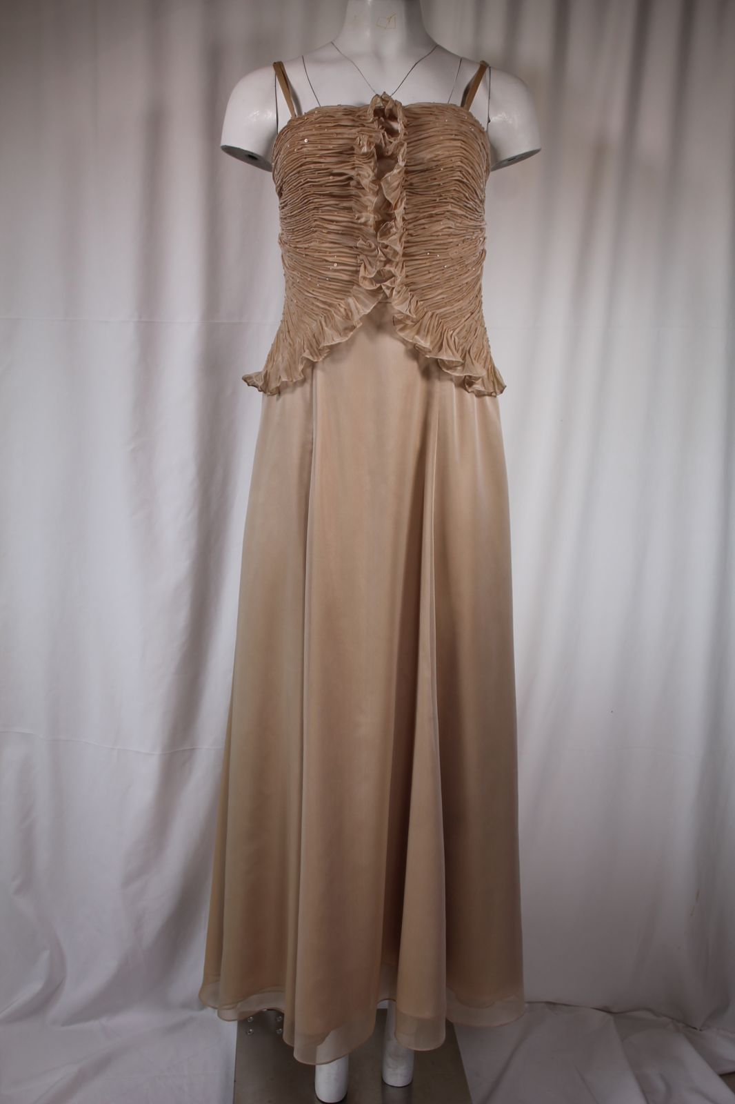 Carlo Pignatelli Μακρύ Βραδινό Φόρεμα Μπεζ με Σούρες & Τιράντες