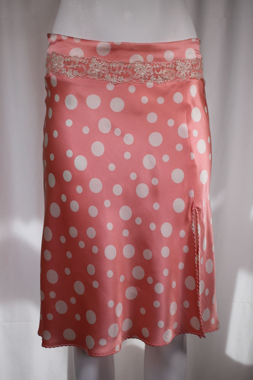Anna Rachele Μεταξωτή Φούστα Ροζ Polka Dot | 100% Silk Δαντέλα Midi Made in Italy