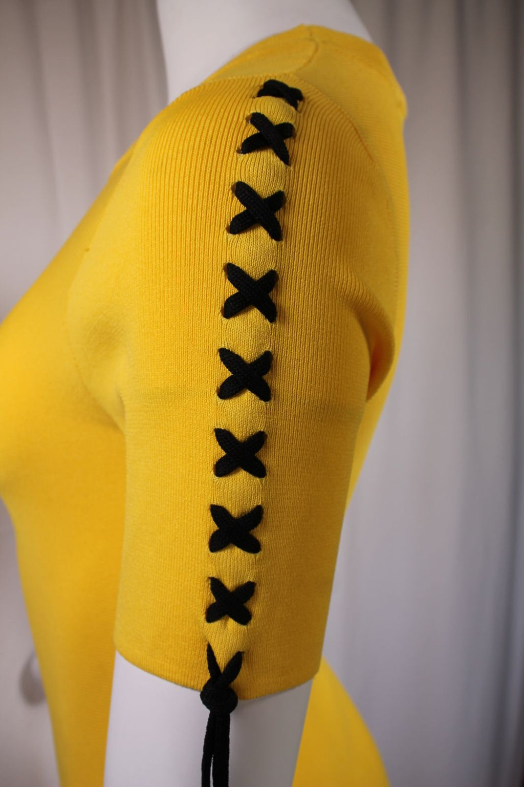 MyCatalove Κίτρινο Φόρεμα Knit | Lace-Up Μανίκι Cross Stitch Midi Dress Mustard
