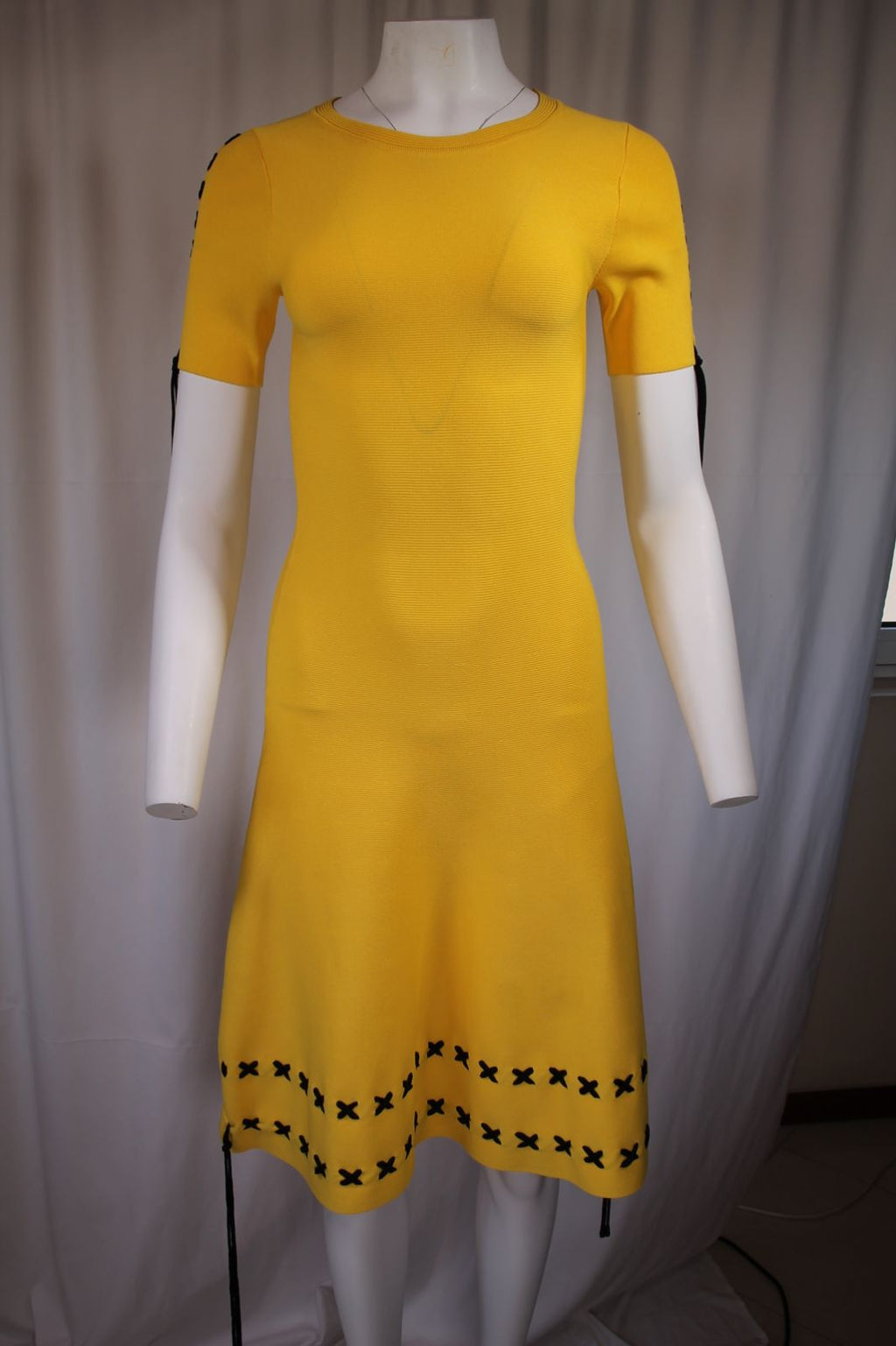 MyCatalove Κίτρινο Φόρεμα Knit | Lace-Up Μανίκι Cross Stitch Midi Dress Mustard