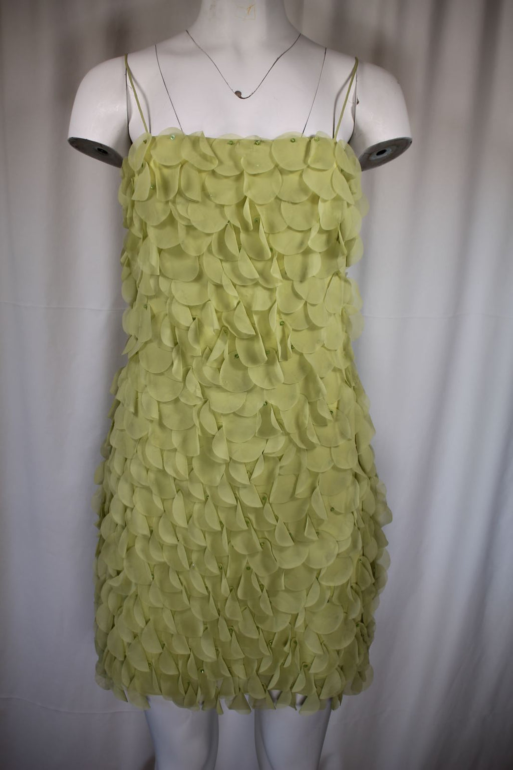 Marlys Italy Βραδινό Φόρεμα Lime Πράσινο | Φύλλα Chiffon Spaghetti Straps