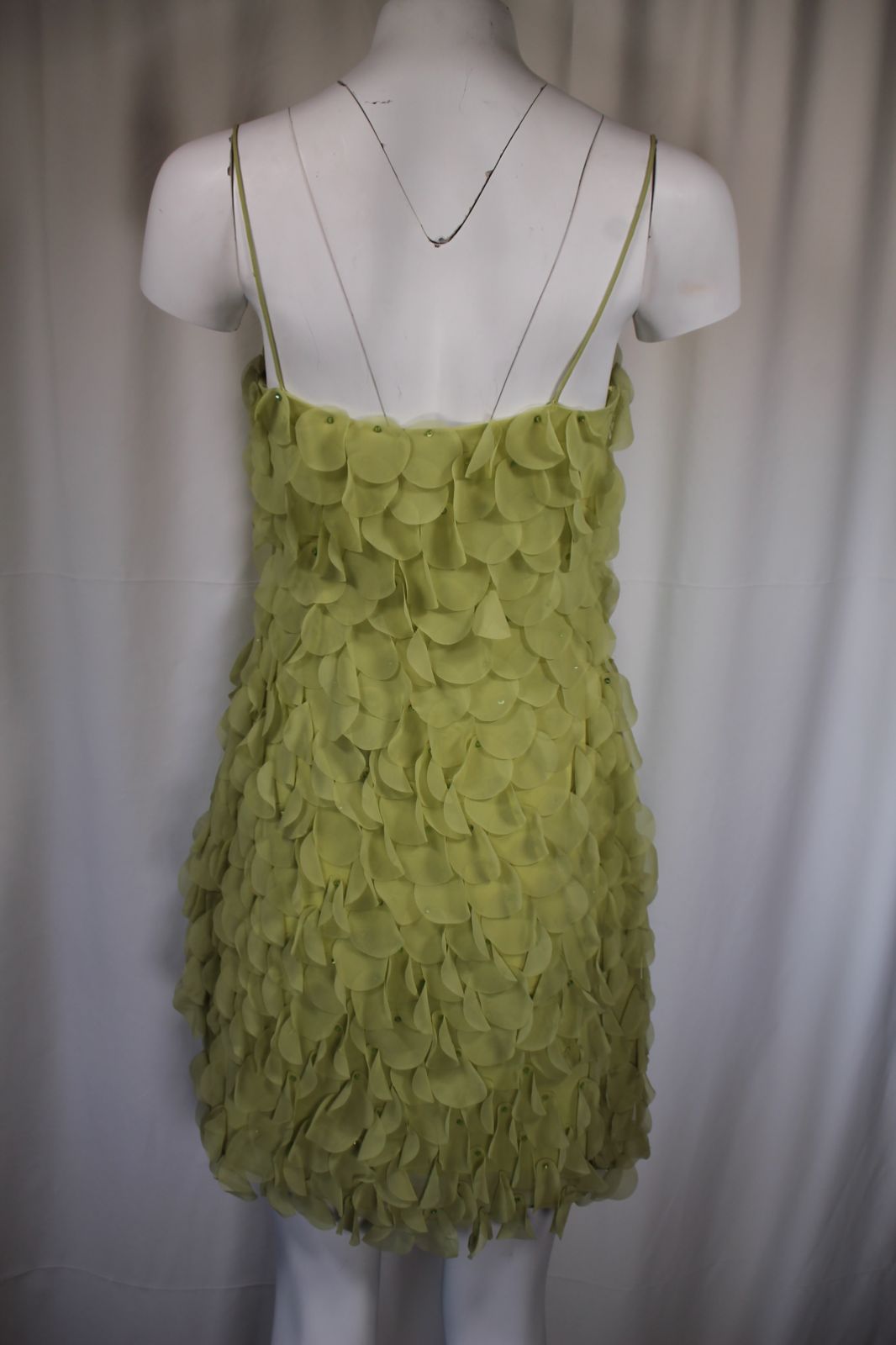 Marlys Italy Βραδινό Φόρεμα Lime Πράσινο | Φύλλα Chiffon Spaghetti Straps