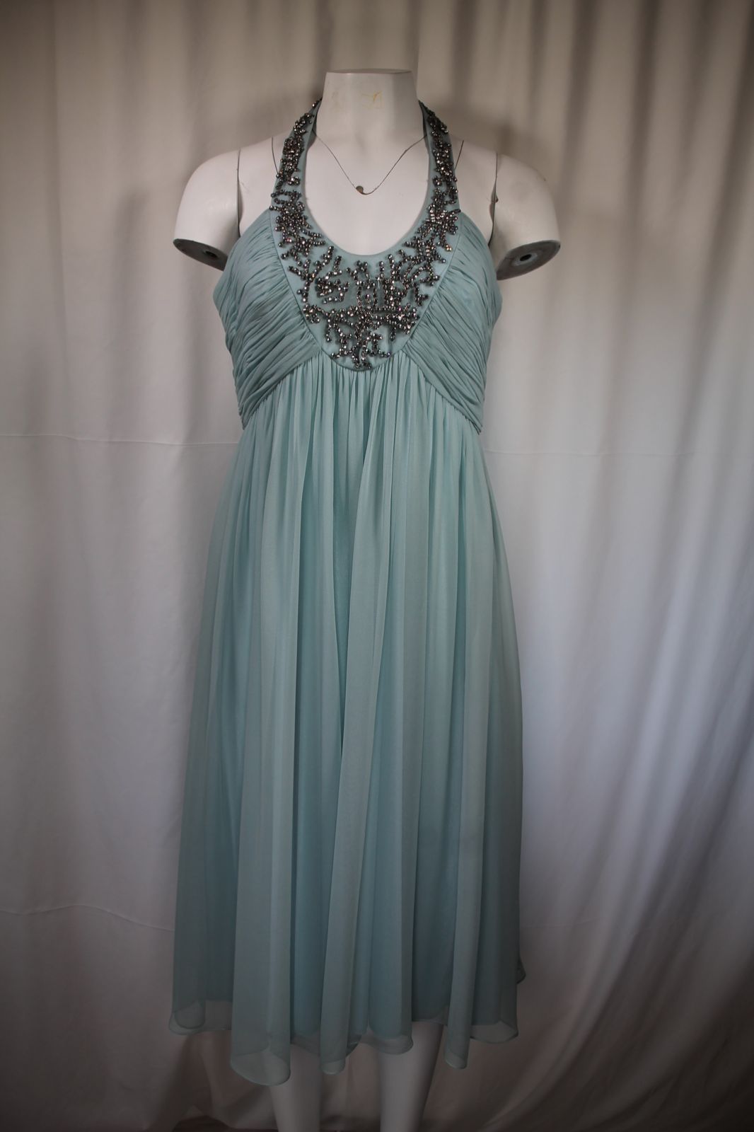 Carlo Pignatelli Βραδινό Μεταξωτό Φόρεμα | Ice Blue Halter Beaded Chiffon Φόρεμα για Γάμο
