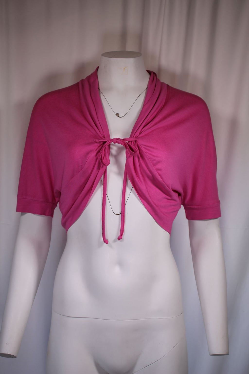 Anna Rachele Ροζ Μπλούζα Crop | Tie-Front Ruched Bolero Top Φούξια Made in Italy