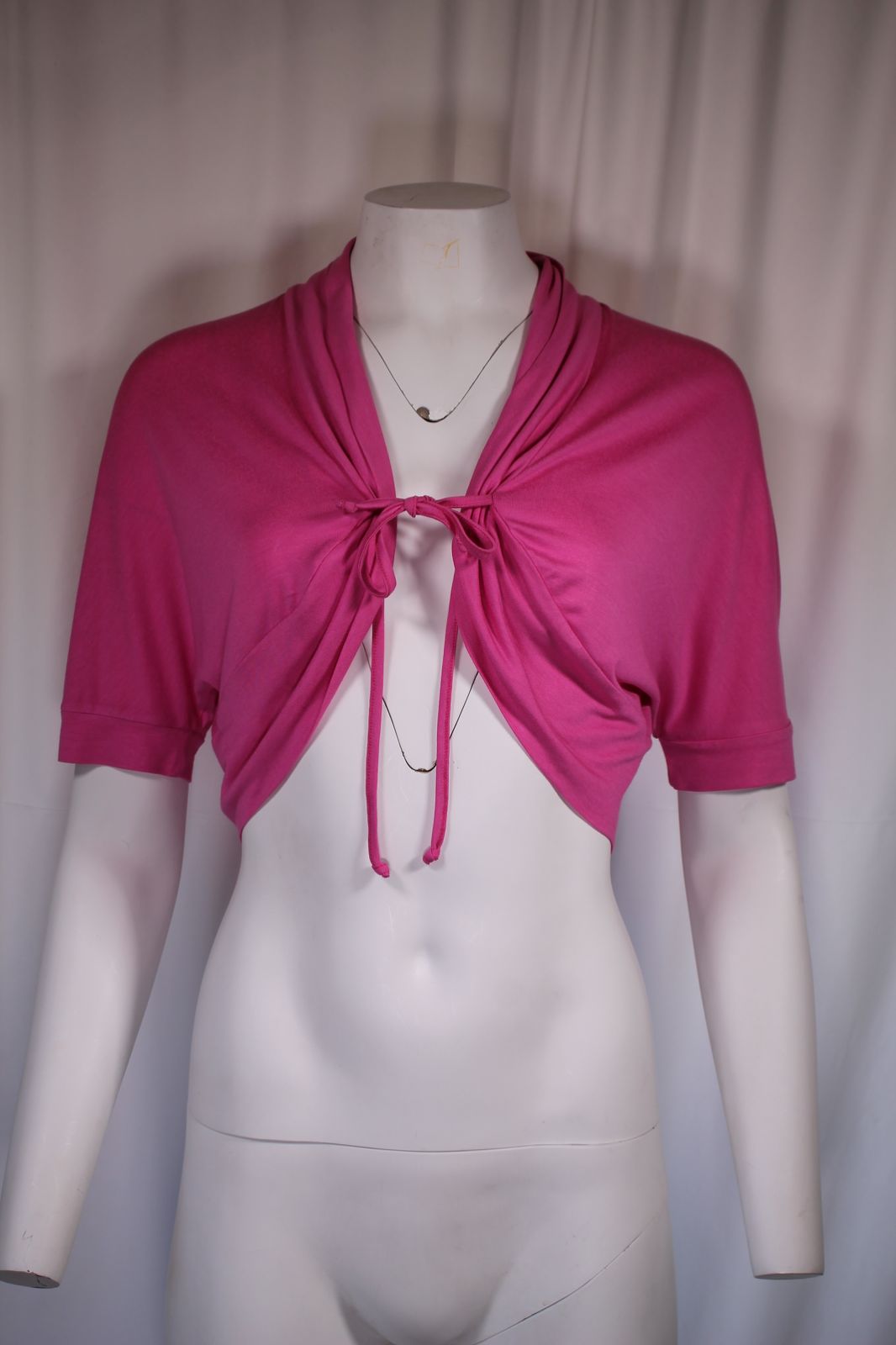 Anna Rachele Ροζ Μπλούζα Crop | Tie-Front Ruched Bolero Top Φούξια Made in Italy
