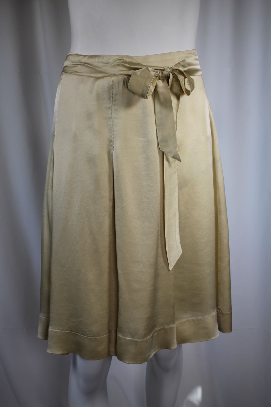 Anna Rachele Μεταξωτή Φούστα Χρυσή | Satin Bow-Belt A-Line Skirt Champagne Made in Italy