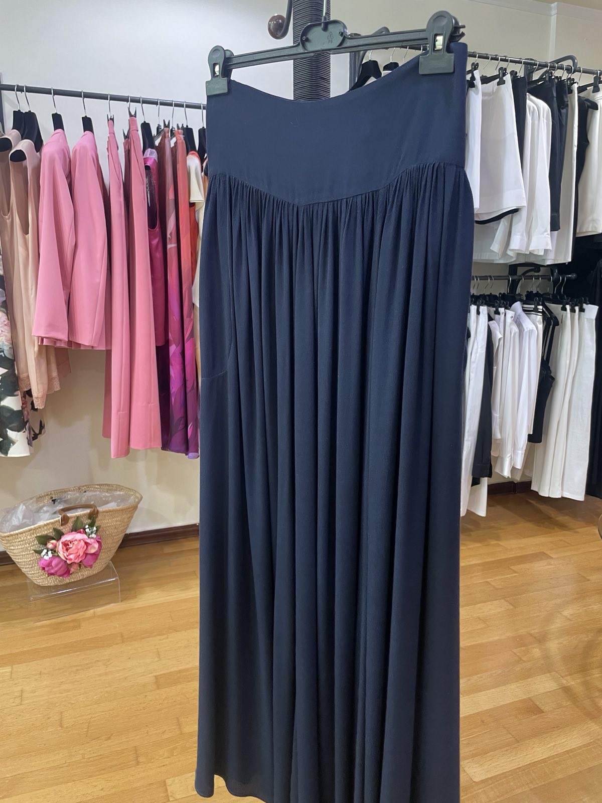 Anna Rachele Jeans Μακριά Φούστα Maxi | Gathered Ψηλόμεση Navy & Camel Made in Italy